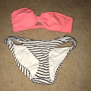VS BANDEAU SWIM PINK TOP & STRIPED BOTTOMS